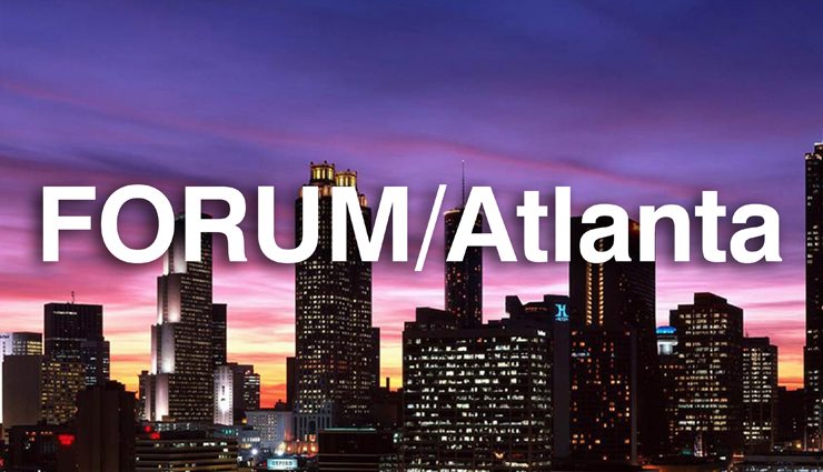 Atlanta night skyline with forum logo