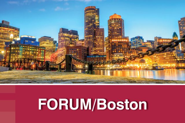 FORUM/Boston promo image with Boston skyline
