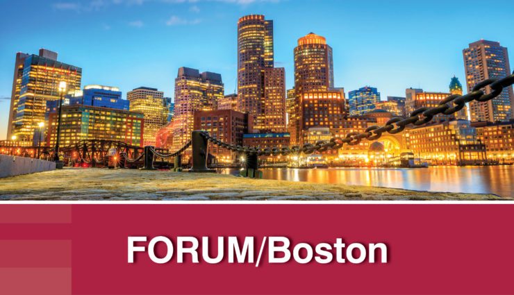FORUM/Boston promo image with Boston skyline