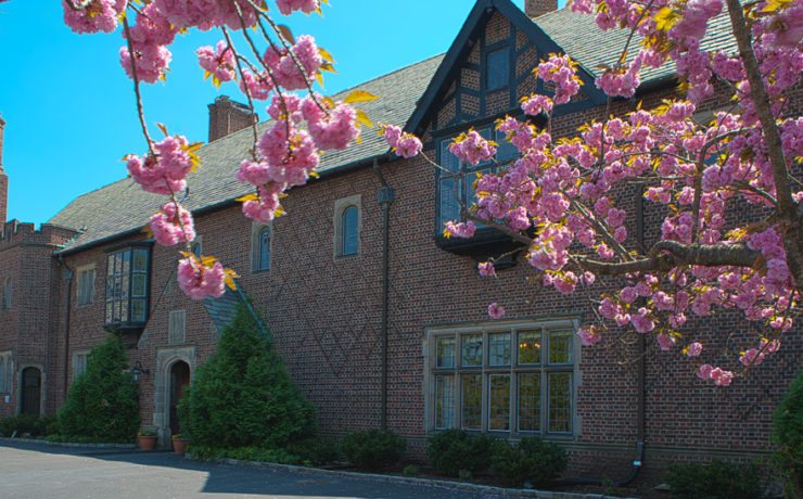 Buckley CD School Tudor style campus with red brick