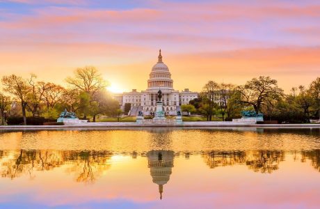 Colorful sunset over the Capitol building