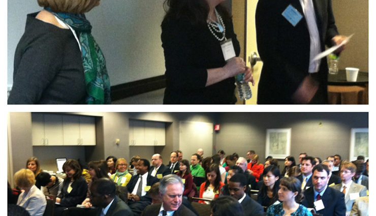 side by side of presenters and audience at conference