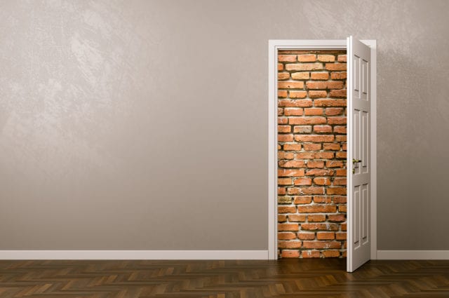 Open Door with Wall of Bricks