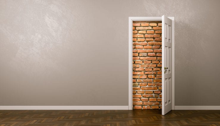Open Door with Wall of Bricks