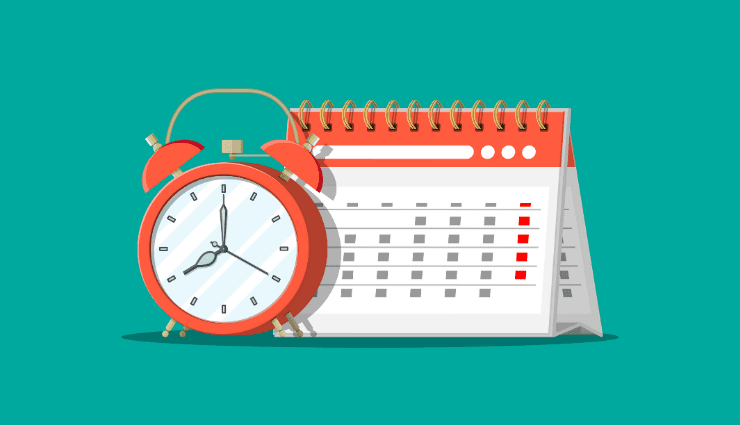 illustration of an alarm clock and a calendar