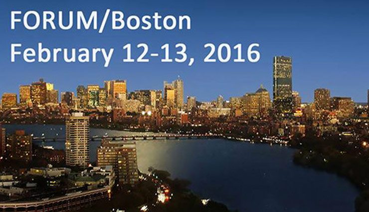 night skyline of Boston with Forum 2016 dates