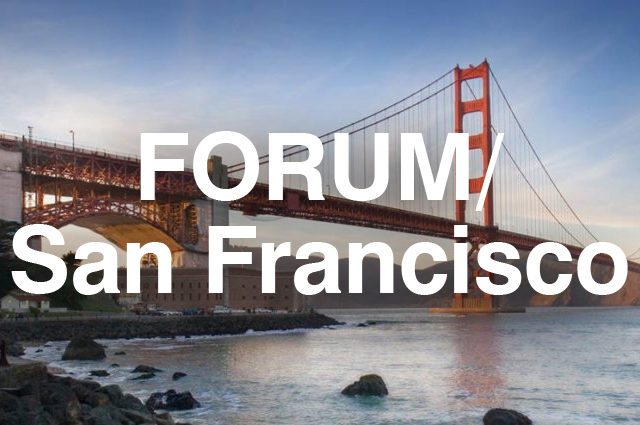 Golden Gate bridge with forum San Francisco logo