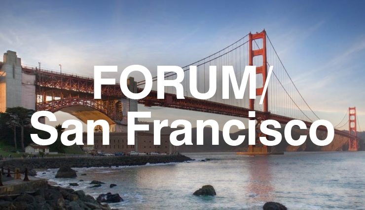 Golden Gate bridge with forum San Francisco logo