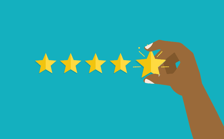 illustration of five stars in a row with a hand placing the fifth star