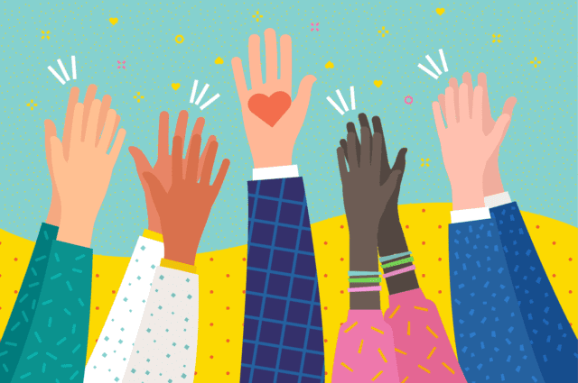 an illustration of five pairs of hands clapping