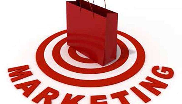 Red target with red bag on top and marketing written below
