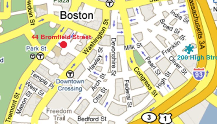 Map of new office location in downtown Boston