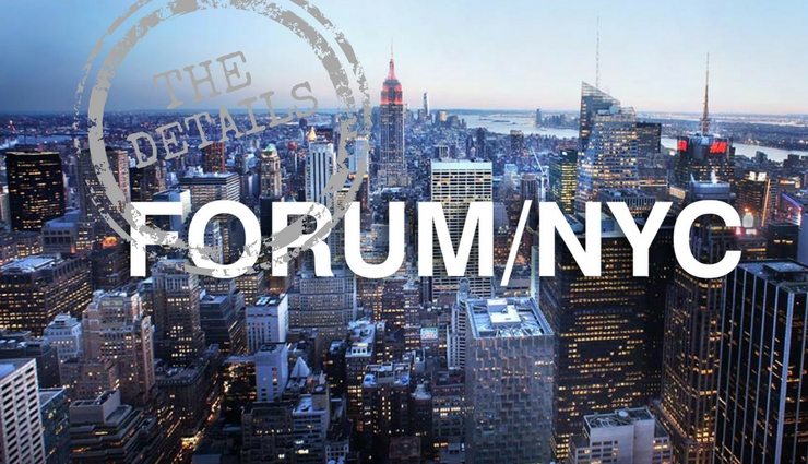 Manhattan skycrapers with Forum NYC logo and the details
