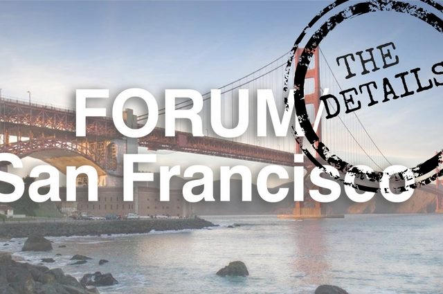 Golden Gate bridge with forum San Francisco logo and the details