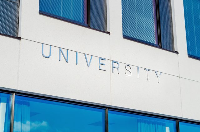 The word university on the side of a building
