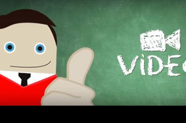 Cartoon man with thumbs up and video written on chalkboard