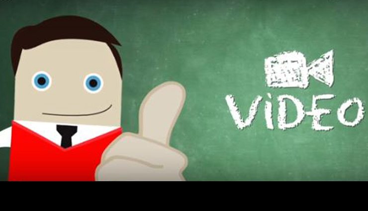 Cartoon man with thumbs up and video written on chalkboard