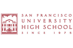San Francisco University High School emblem with building illustration and text "Since 1975" in red.