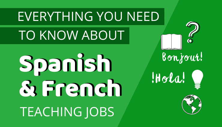 Guide on Spanish and French teaching jobs information and book recommendations on a green background.