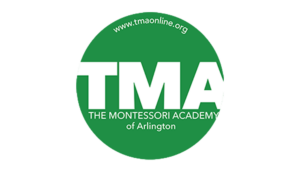 Green circle logo with "TMA" in white letters, "The Montessori Academy of Arlington" written below, and website URL at the top.