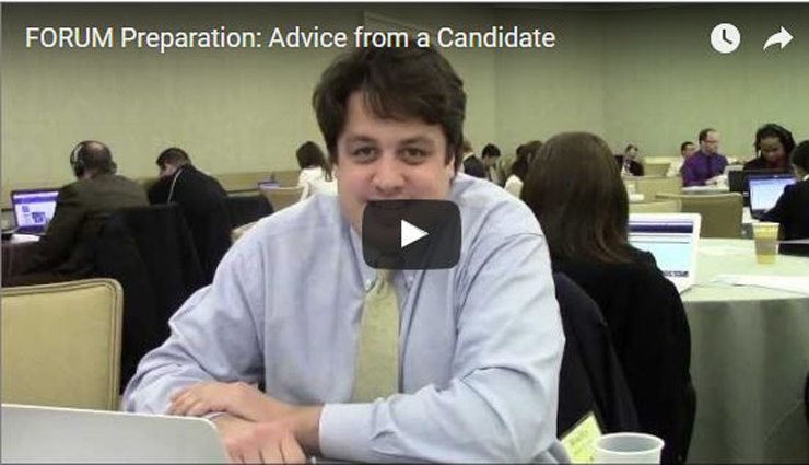 Screenshot of video called "Advice from a candidate" with a businessman