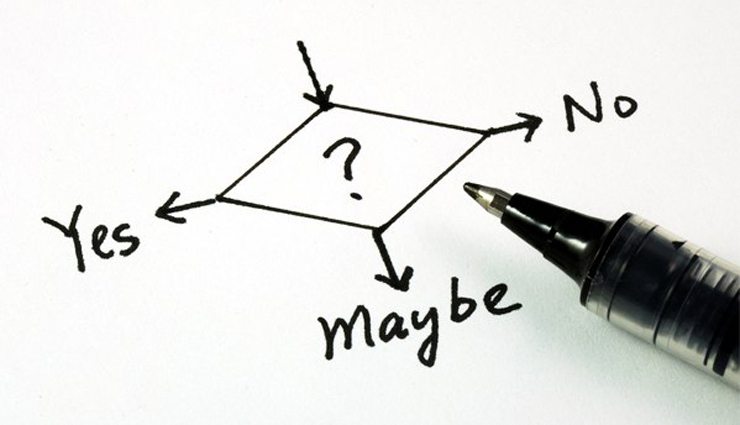 black pen makes flow chart with a ? and yes no or maybe