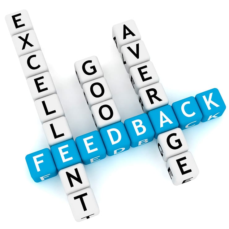 excellent, good, average Feedback spelled out scrabble-style