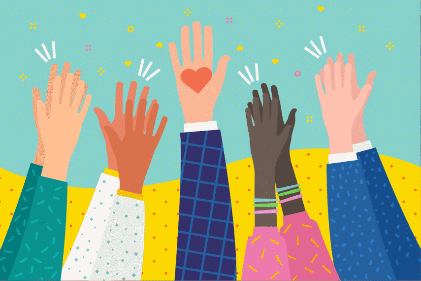 an illustration of five pairs of hands clapping
