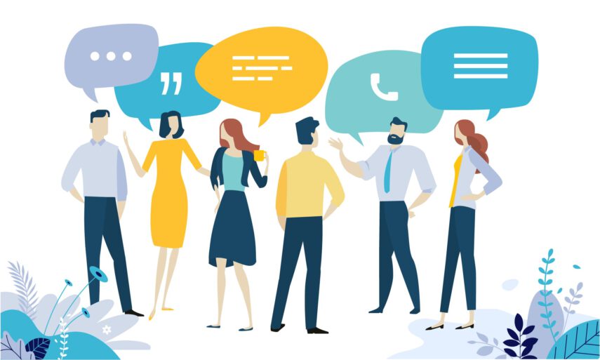 illustrated people with speech bubbles