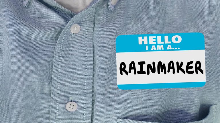 name tag with rainmaker as the name