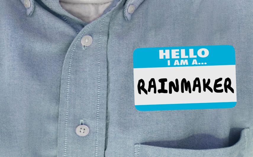 name tag with rainmaker as the name