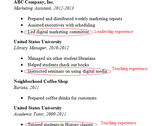 Screenshot of resume with circled corrections and suggestions