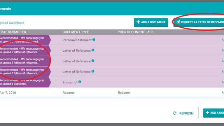 screenshot of documents area of CandidateConnect