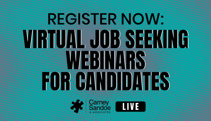 Register now for virtual job seeker webinars for candidates with logos at the bottom.