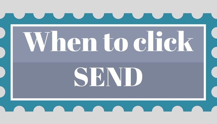Stamp shaped logo with when to click SEND wording