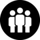 Icon of three abstract human figures in a circle, symbolizing a group or community concept.