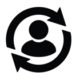 Icon of a person inside a circle with two arrows forming a loop around it, symbolizing user interaction or feedback.