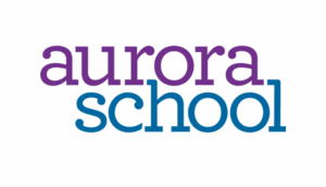 Aurora School logo with "aurora" in purple text and "school" in blue text on a white background.