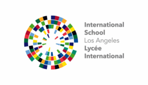 Colorful circular pattern with text: International School Los Angeles Lycée International.
