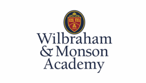 Wilbraham & Monson Academy logo with a shield emblem showing initials and year 1804 above the school's name in blue text.