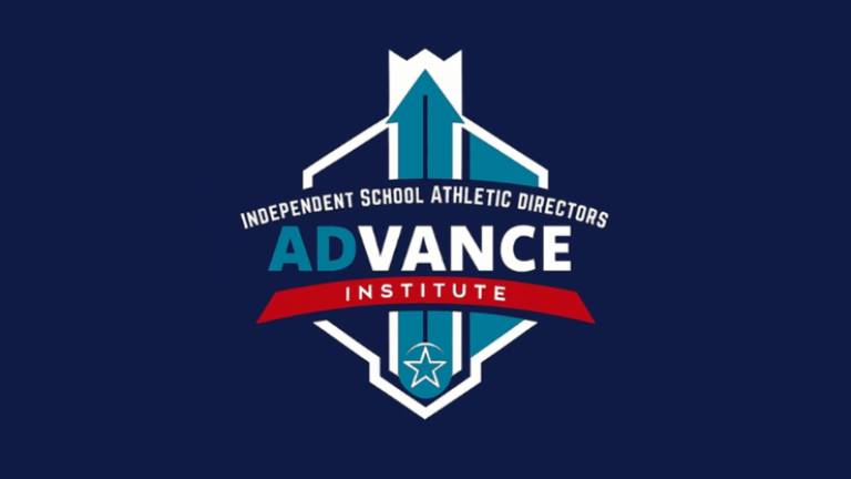 Logo of the Independent School Athletic Directors Advance Institute featuring a stylized blue and red emblem.