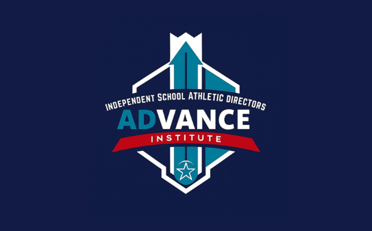 Logo of the Independent School Athletic Directors Advance Institute featuring a stylized blue and red emblem.