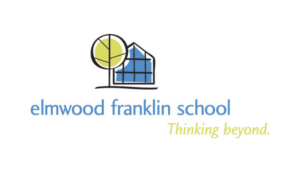 Elmwood Franklin School logo with tree, building, and the phrase "Thinking beyond." in blue and green colors.