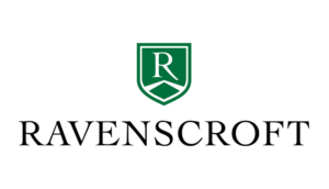 Ravenscroft logo featuring a green shield with a white letter R and stylized graphic above the company name in bold letters