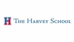 Logo of The Harvey School with a stylized red and blue letter H next to the school name in blue text.