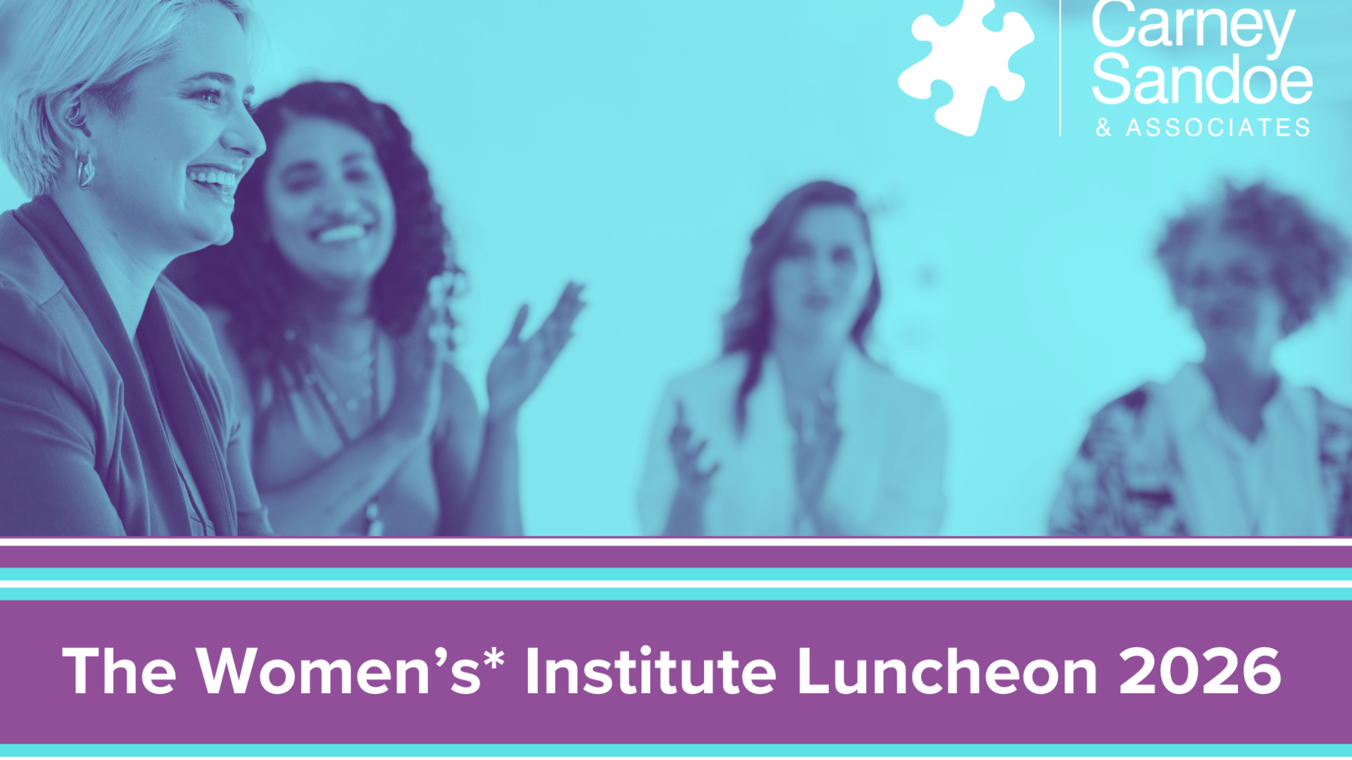 Women at a conference, text reads "The Women's* Institute Luncheon 2026" with company logo in top right corner.